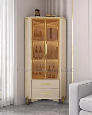 Modern Cream & Gold Corner Display Cabinet