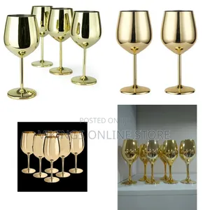 6 PC Juice Champagne Wine Glasses - Gold Decorative