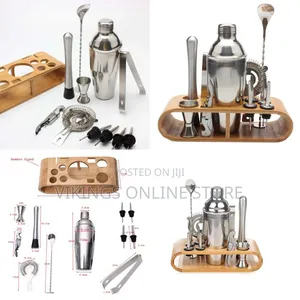 12-Piece Martini Cocktail Shaker Set - 750ML Stainless Steel & Bamboo