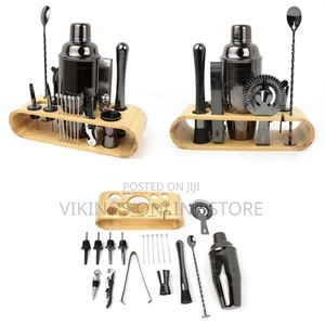 Stainless Steel Cocktail Shaker Set with Bamboo Stand