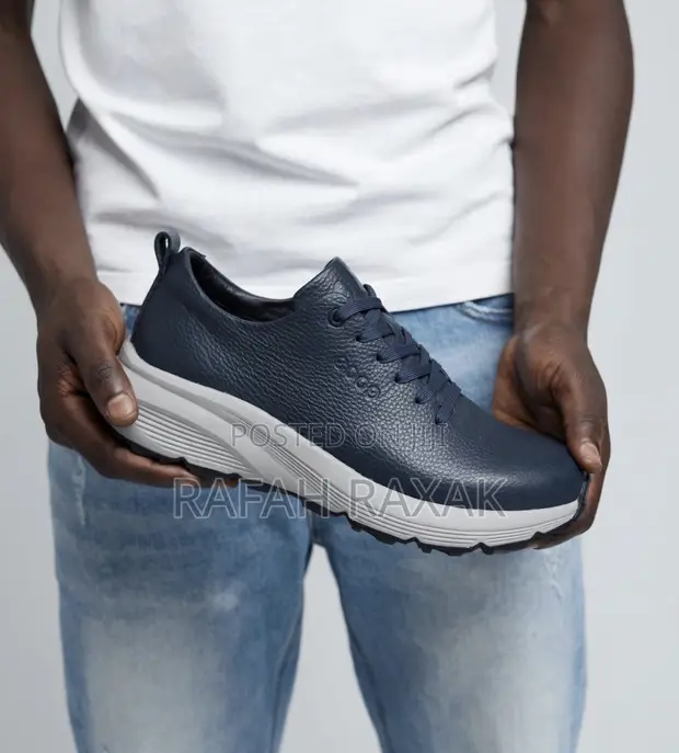 Original Navy Blue Ecco Casual Leather Sneakers - 1