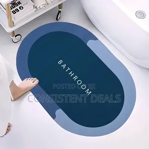 Oval Bath Mat - Blue, Quick Dry, Non-Slip
