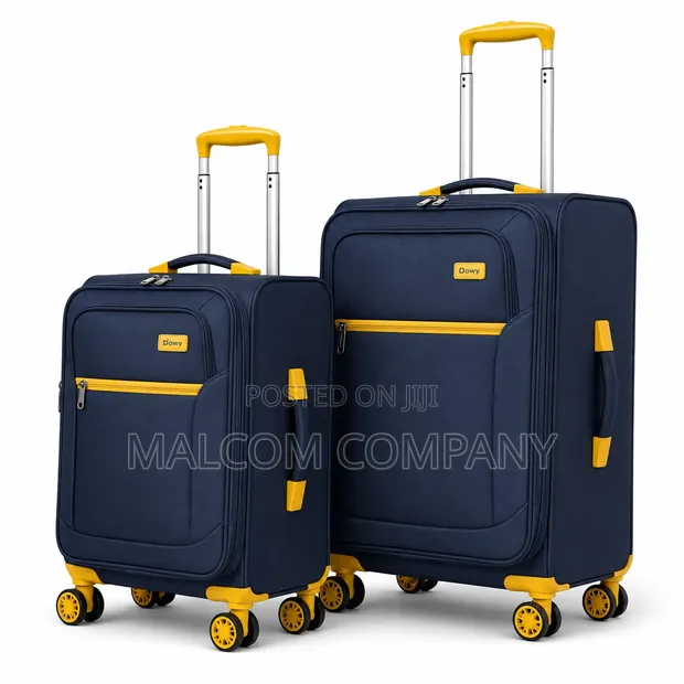 Navy Blue Softshell Trolley Suitcase Set - 1