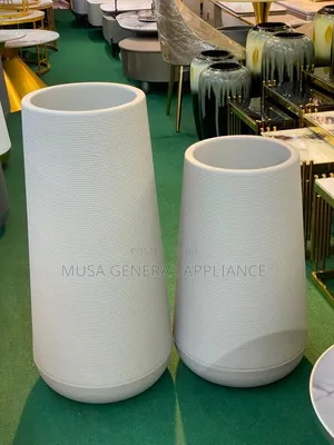 Tall White Textured Plastic Planter Pots