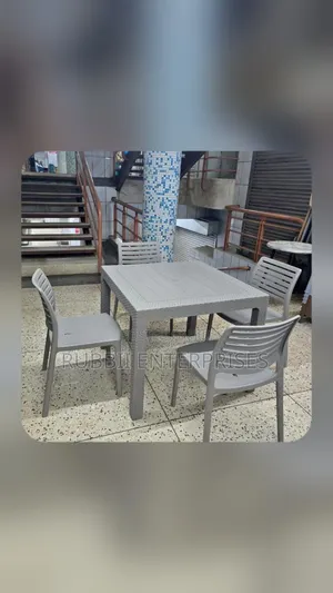 Grey Square Plastic Dining Table with 4 Armless Chairs