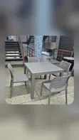 Grey Square Plastic Dining Table with 4 Armless Chairs - 1