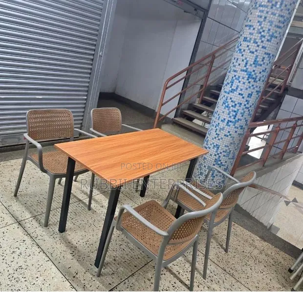 Foldable Table with 4 Rattan Chairs - 1