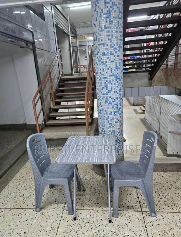 Portable Foldable Table + 2 Woven-Texture Plastic Chairs - 1