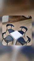 Small White Table with 4 Curved-Back Arm Chairs - 1