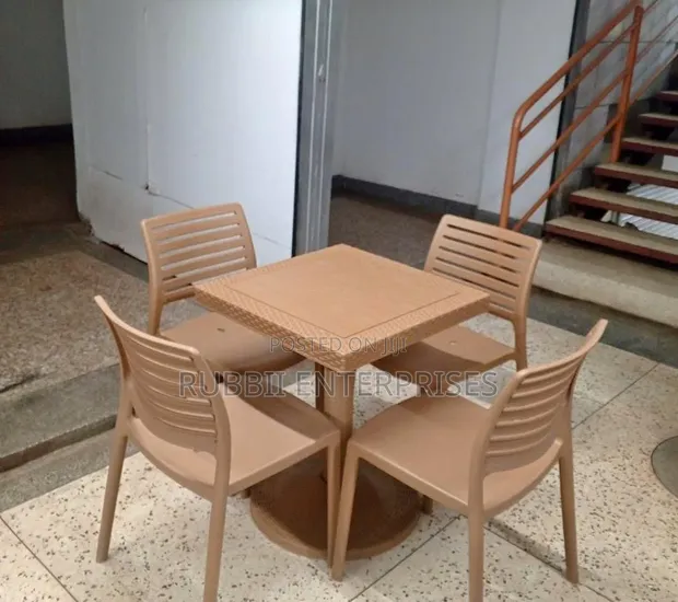 Brown Square Dining Table with 4 Armless Chairs - 1