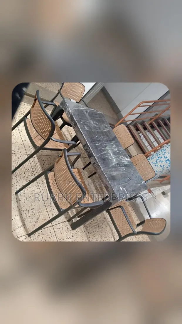 1 Black Rectangular Table + 6 Rattan Chairs - 1
