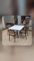 1 Square White Table with 4 Rattan Arm Plastic Chairs - 2