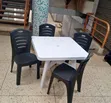 White Square Dining Table with 4 Black Woven Chairs - 1