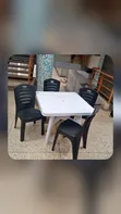 White Square Dining Table with 4 Black Woven Chairs - 2