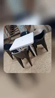 White Dining Table with 4 Molded Plastic Arm Chairs - 2