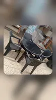 Round Dining Table with 4 Slatted Plastic Armchairs - 2