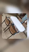 White Oval Dining Table with 4 Rattan Chairs - 2