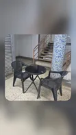 Foldable Bistro Table + Mesh-Pattern Plastic Arm Chair - 2