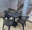 Small Square Table with 4 Mesh Pattern Plastic Arm Chairs - 1