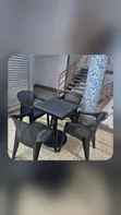 Small Square Table with 4 Mesh Pattern Plastic Arm Chairs - 2