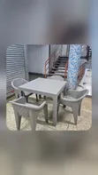 Grey Square Dining Table with 4 Molded Plastic Arm Chairs - 2