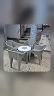 1 Round Plastic Patio Table + 4 Molded Plastic Arm Chairs - 2