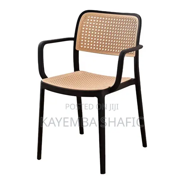 Modern Plastic Faux Rattan Armchair - Black - 1