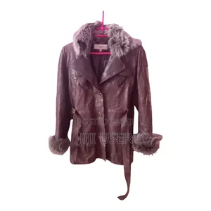 Brown Faux Leather Jacket with Fleece Trim