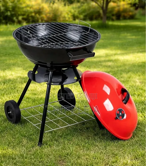 Portable Red Kettle Trolley BBQ Charcoal Grill - 1