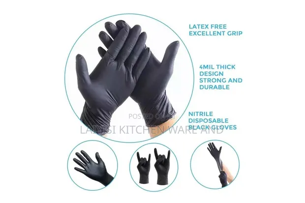 100 Pcs Black Nitrile Disposable Gloves - 1