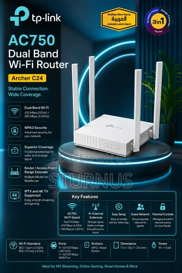 TP-Link Archer C24 AC750 Dual-Band Wi-Fi Router - 1