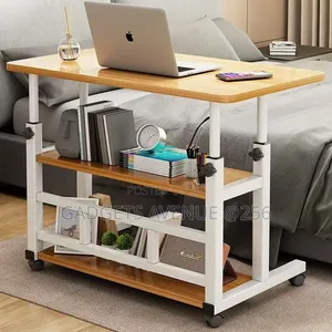 Rolling Laptop Table with Multi-Tier Wooden Shelves