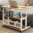 Rolling Laptop Table with Multi-Tier Wooden Shelves - 1