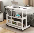 Rolling Laptop Table with Multi-Tier Wooden Shelves - 3
