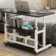 Rolling Laptop Table with Multi-Tier Wooden Shelves - 4