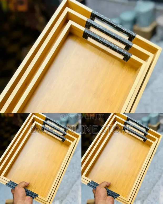 3-Piece Rectangular Nesting Bamboo Serving Tray Set - 1
