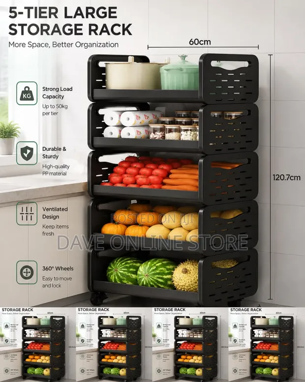 5-Tier Movable Kitchen Utility Cart - 1