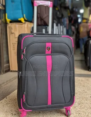 Medium Black and Pink Oxford Fabric Suitcase