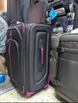 Medium Black and Pink Oxford Fabric Suitcase - 2