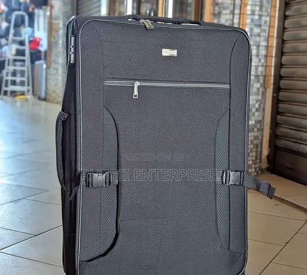 Black Fabric Trolley Travel Suitcase (Large) - 1