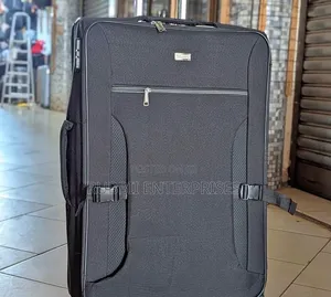 Black Fabric Trolley Travel Suitcase (Large)