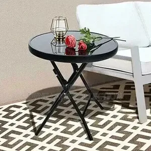 18-Inch Foldable Table with Black Tempered Glass Top