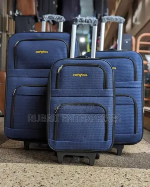 Blue Fenhua Fabric Trolley Suitcase 3pc Set