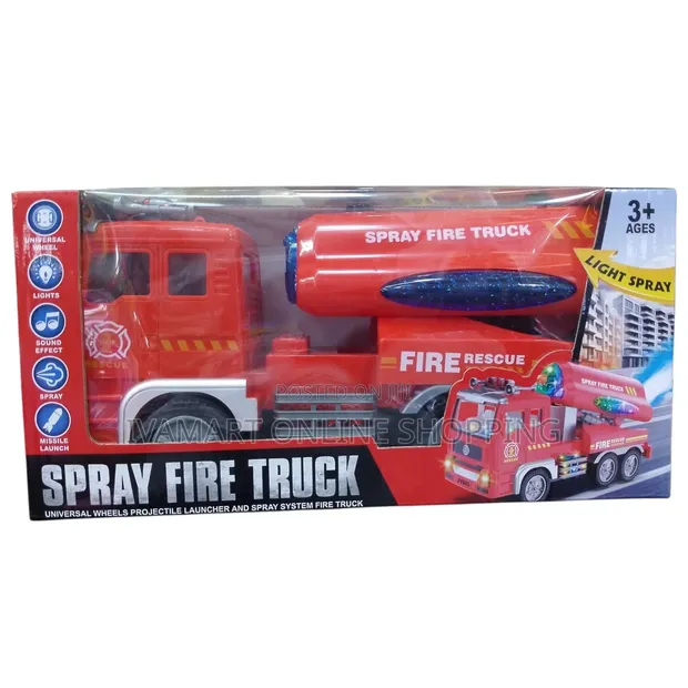 Spray Fire Truck Toy for Kids - Lights, Sound, Spray & Launcher - 1