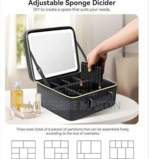 Portable Makeup Organizer Case with LED Mirror - 1