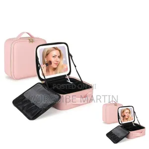 Portable Makeup Organizer Case with LED Mirror