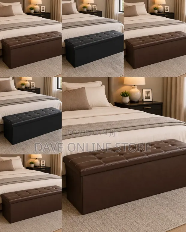 Brand New Faux Leather Folding Storage Ottoman - 1