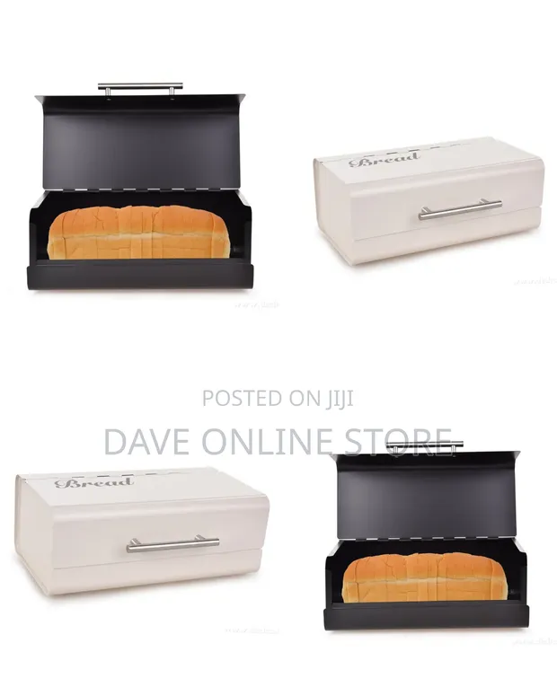 Sleek Off-White Metal Bread Box - 1