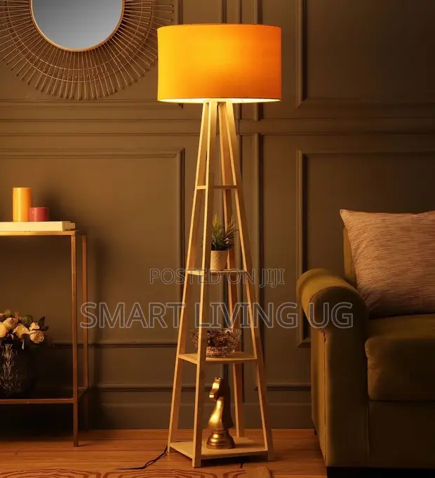 Space-Saving Corner Floor Lamp with Display Shelves - 1