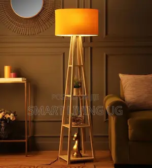 Space-Saving Corner Floor Lamp with Display Shelves